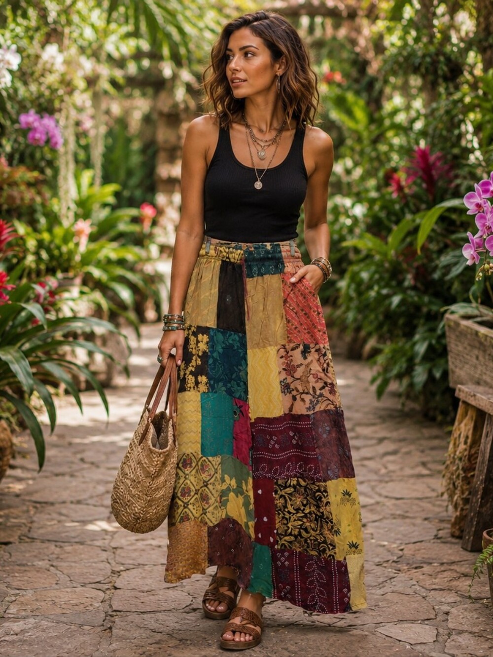 Oh It's Bananas Kantha Patchwork Handmade India Boho Wide Leg Pants NWT